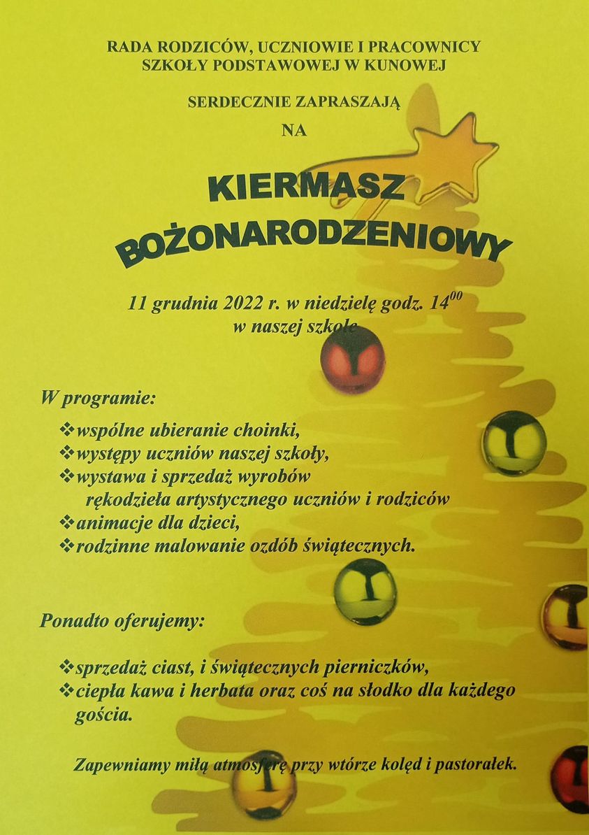 Kiermasz Bożonarodzeniowy w Kunowej