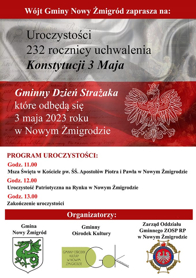 Obchody 232. rocznicy uchwalenia Konstytucji 3 Maja w Nowym Żmigrodzie