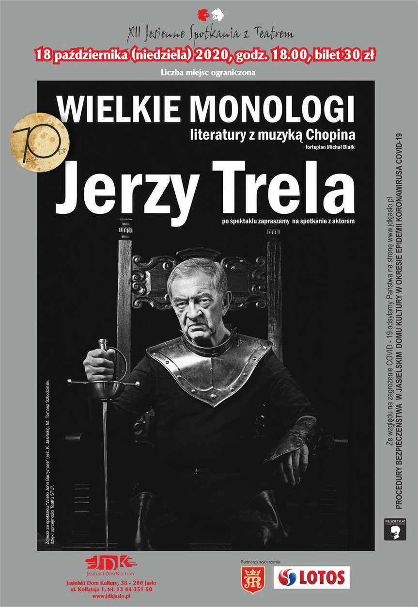 XII Jesienne Spotkania z Teatrem w Jasielskim Domu Kultury: Wielkie monologi Jerzego Treli