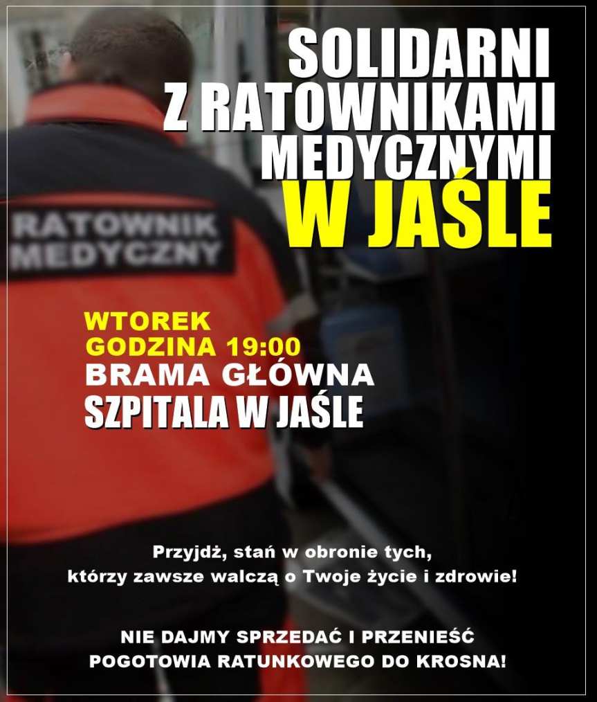 Gest solidarności z ratownikami medycznymi w Jaśle. Reorganizacja ratownictwa medycznego