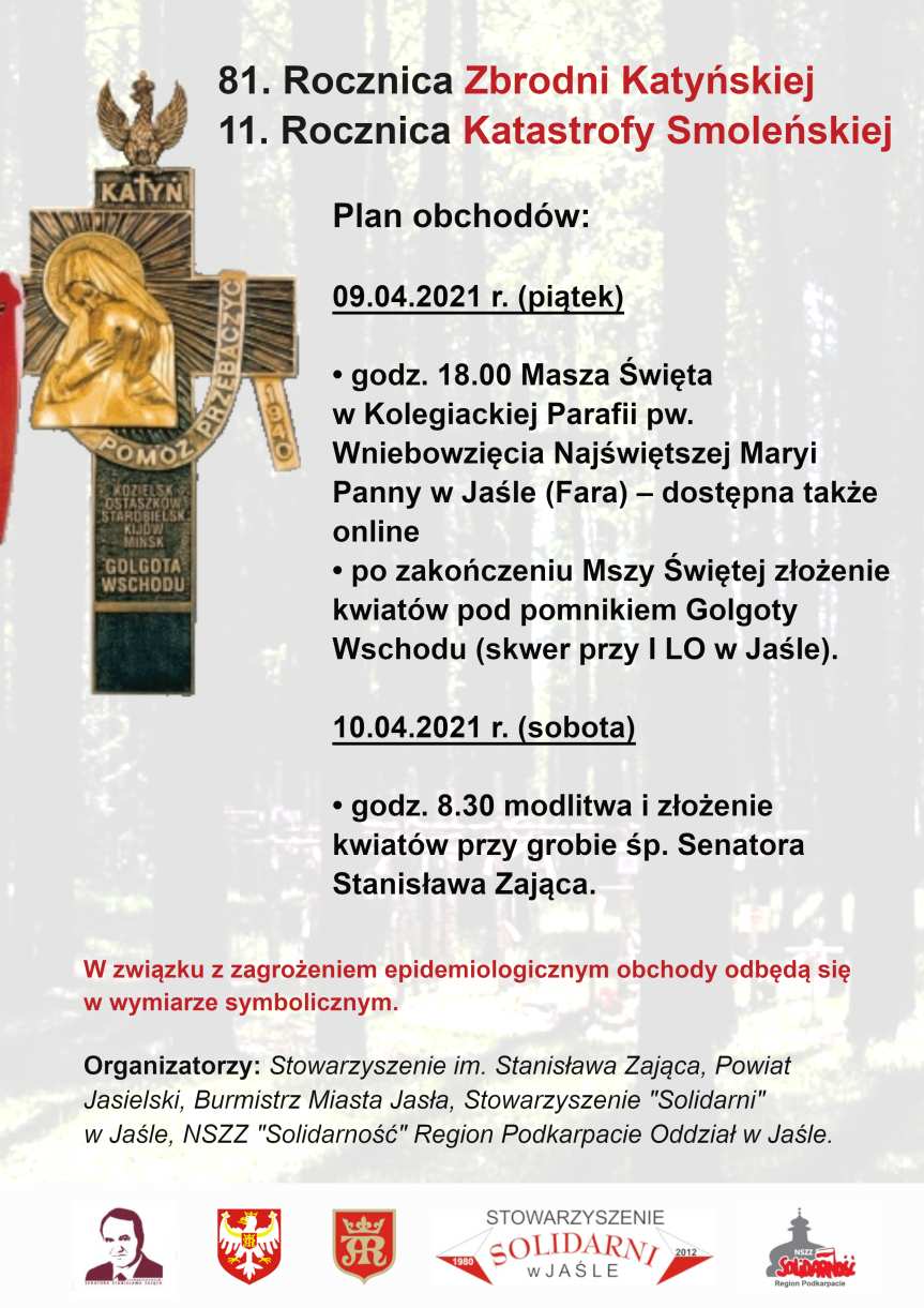 Jasło. Symboliczne obchody tragicznych rocznic - Zbrodni Katyńskiej i Katastrofy Smoleńskiej