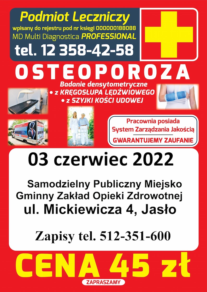 Zaproszenie na badanie osteoporozy w Jaśle