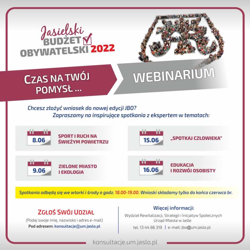 UM w Jaśle zaprasza. Czas na Twój pomysł! Weź udział w webinarium i złóż wniosek do nowej edycji JBO 