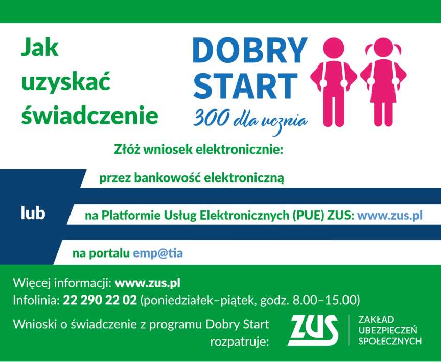 ZUS: dzisiaj dyżur w Osieku Jasielskim. Pierwsze wypłaty w ramach programu „Dobry start” 