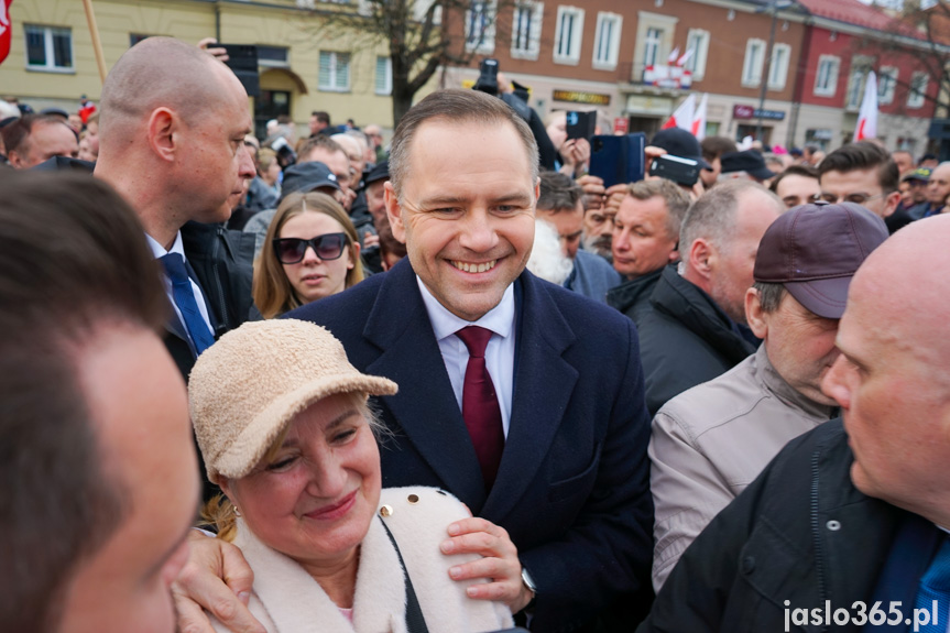 Karol Nawrocki na rynku w Jaśle