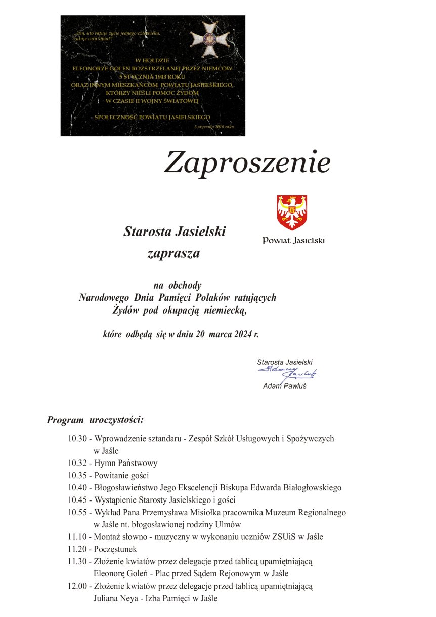 Obchody Narodowego Dnia Pamięci Polaków ratujących Żydów