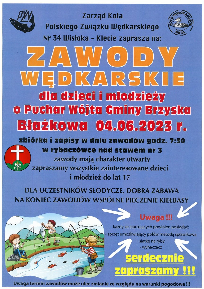 Zawody wędkarskie dla dzieci i młodzieży o Puchar Wójta Gminy Brzyska