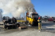 Pożar samochodu ciężarowego w Jaśle