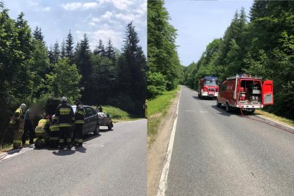 Pożar samochodu w Kątach