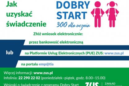 Program „Dobry start” - tzw. świadczenie 300+. Dyżury pracowników ZUS w Krempnej i Jaśle