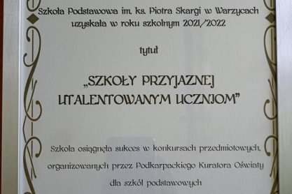 SP w Warzycach "szkołą przyjazną utalentowanym uczniom "